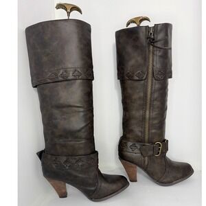 Not Rated Women Brown Distressed Faux Leather Knee High Boots Size 8.5